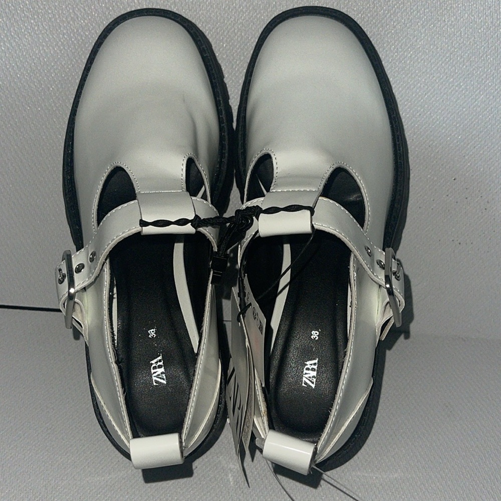 Zara White and Black T Straps Chunky Loafers NWT - Picture 5 of 11
